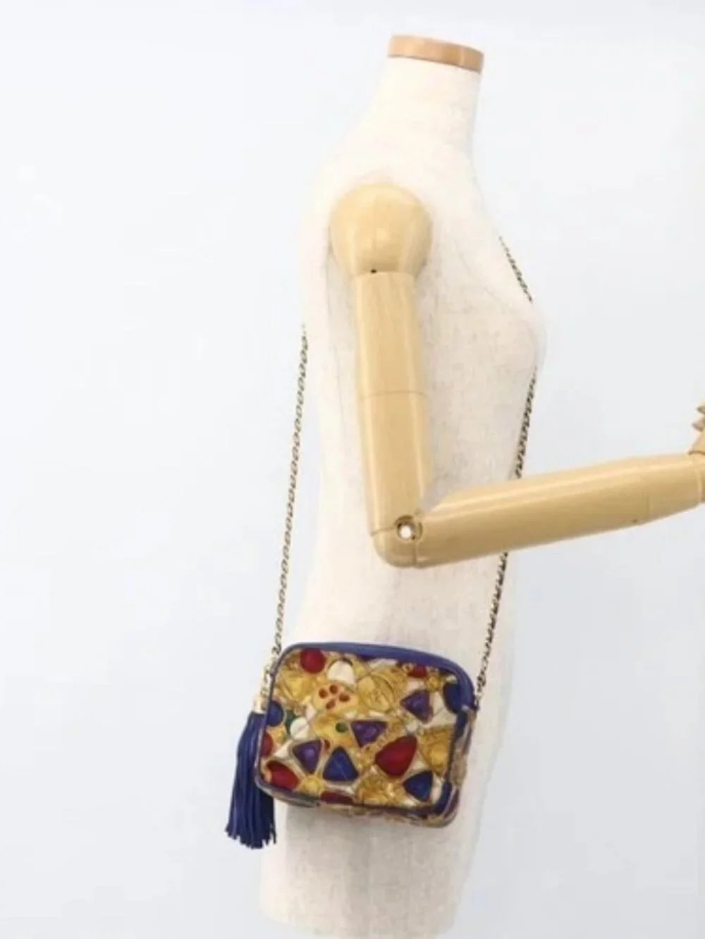 CHANEL Matelasse Chain Shoulder Bag Satin Blue Gold CC Auth BAZ668V